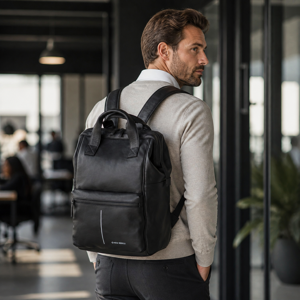 New Rebels Obsidian Tremont  Leren Laptoprugzak 14 inch Premium Werktas Schooltas Business Leer