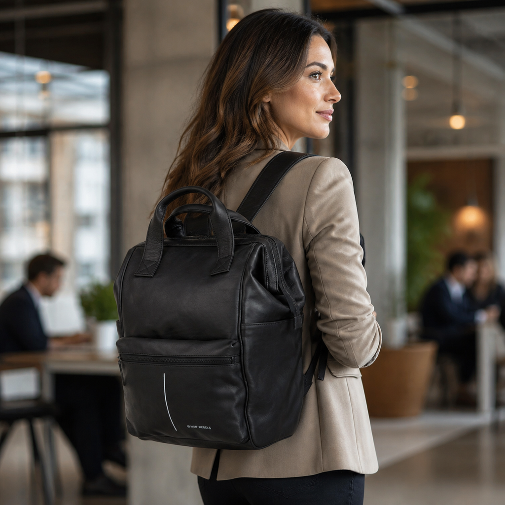 New Rebels Obsidian Tremont  Leren Laptoprugzak 14 inch Premium Werktas Schooltas Business Leer