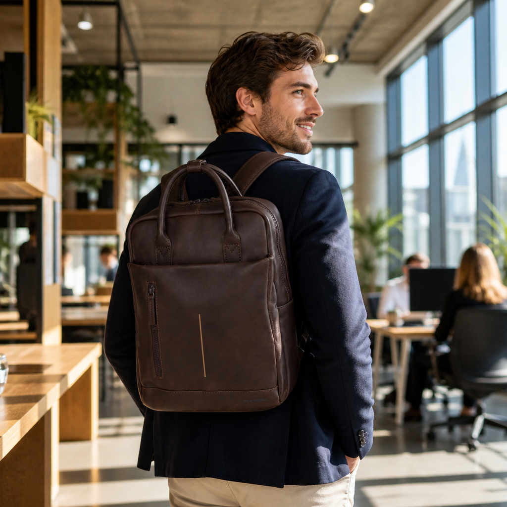 Obsidian Miami Leren Laptoprugzak 13 inch Premium Werktas Schooltas Business 10 Liter Echt Leer