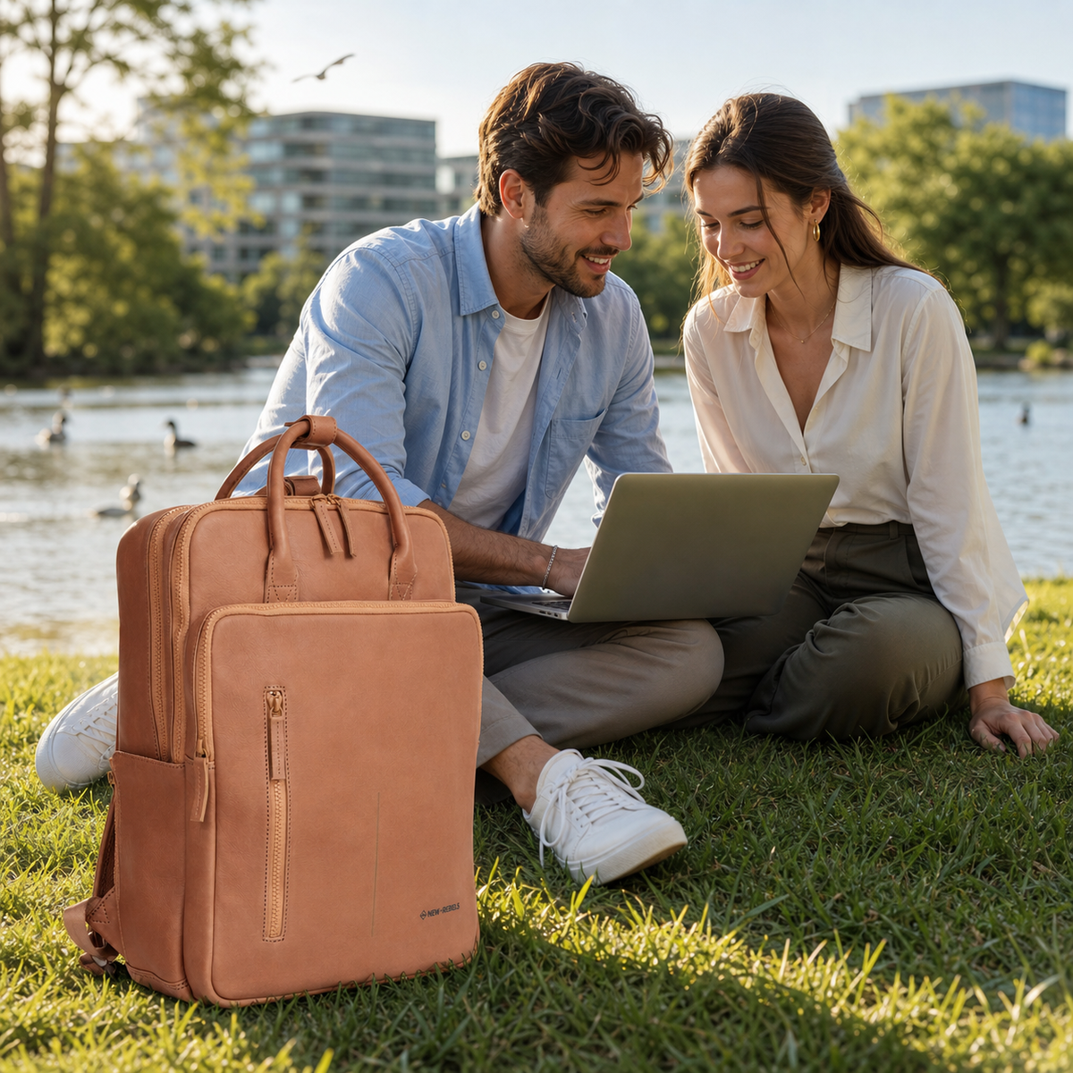 Obsidian Milwaukee Leren Laptoprugzak 15.6 inch Premium Werktas Schooltas Business 18 Liter Echt Leer