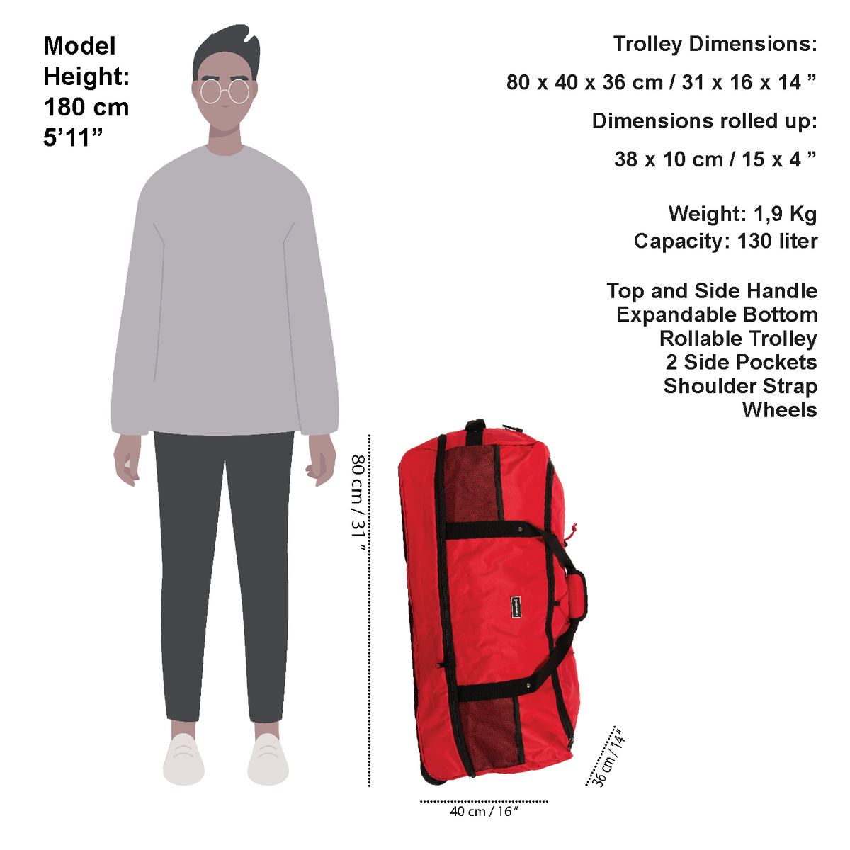 Rollable Trolley Airmont Newark - 3 wheels
