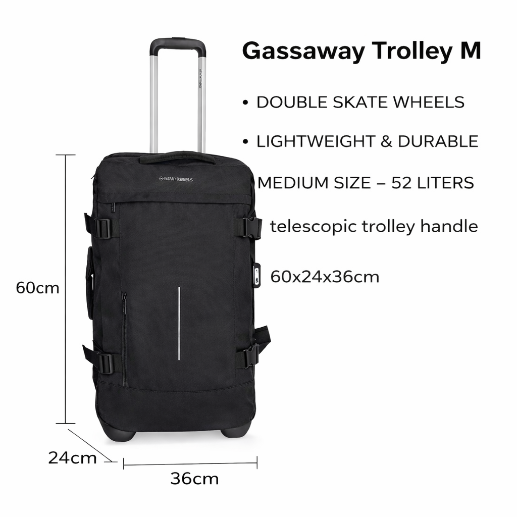 Gassaway Trolley Medium  | Reiskoffer 52L | Lichtgewicht Koffer met Dubbele Wielen | 60x36x24 cm