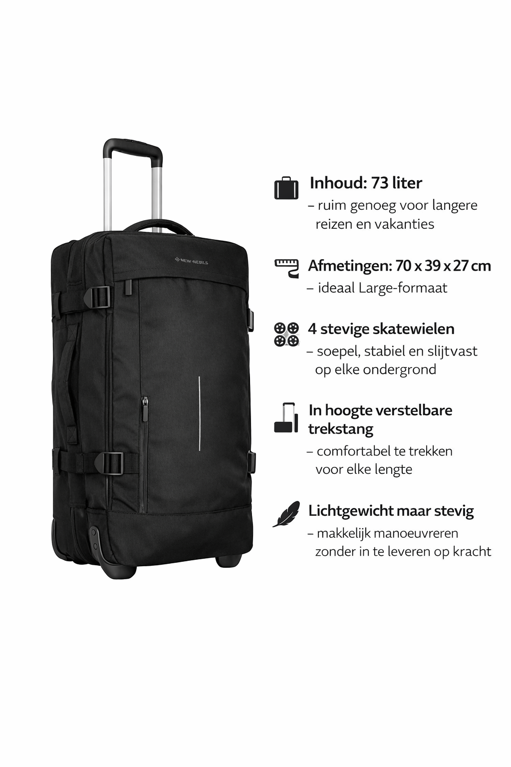 Gassaway Trolley Large Navy | Großer Reisekoffer 73L | Leichter Koffer mit Doppelrollen | 70x39x27 cm