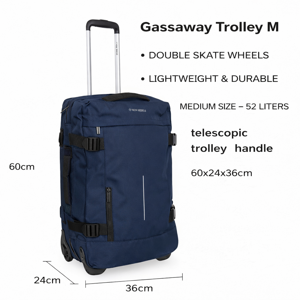 Gassaway Trolley Medium Navy | Reisekoffer 52L | Leichter Koffer mit Doppelrollen | 60 x 36 x 24 cm