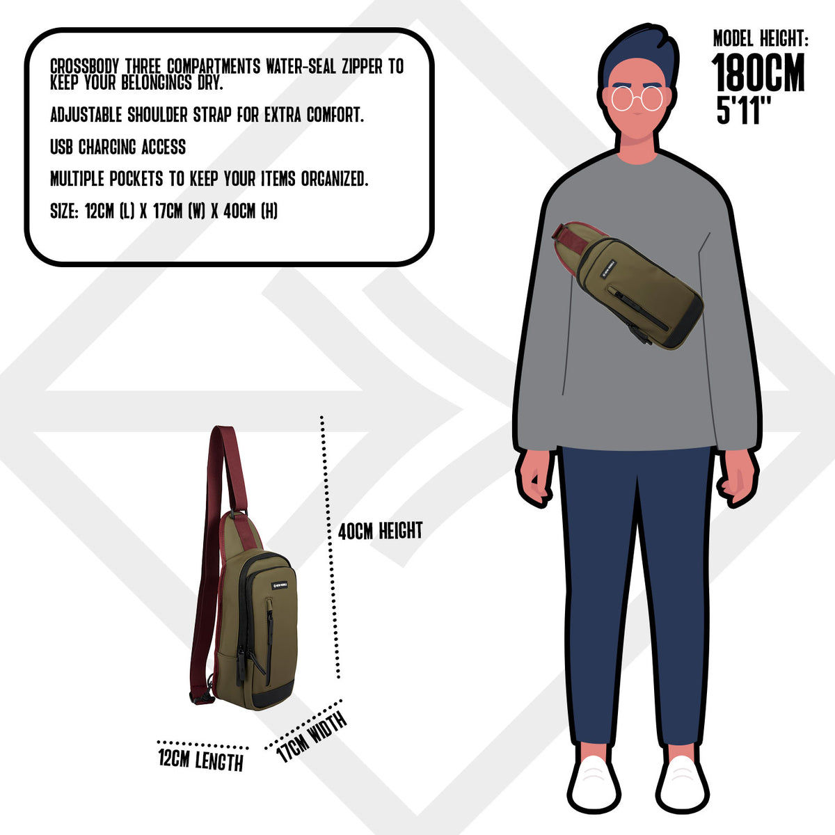 Julan Fargo Crossbody 8 Liter PU Waterafstotende Crossbodytas en Festivaltas