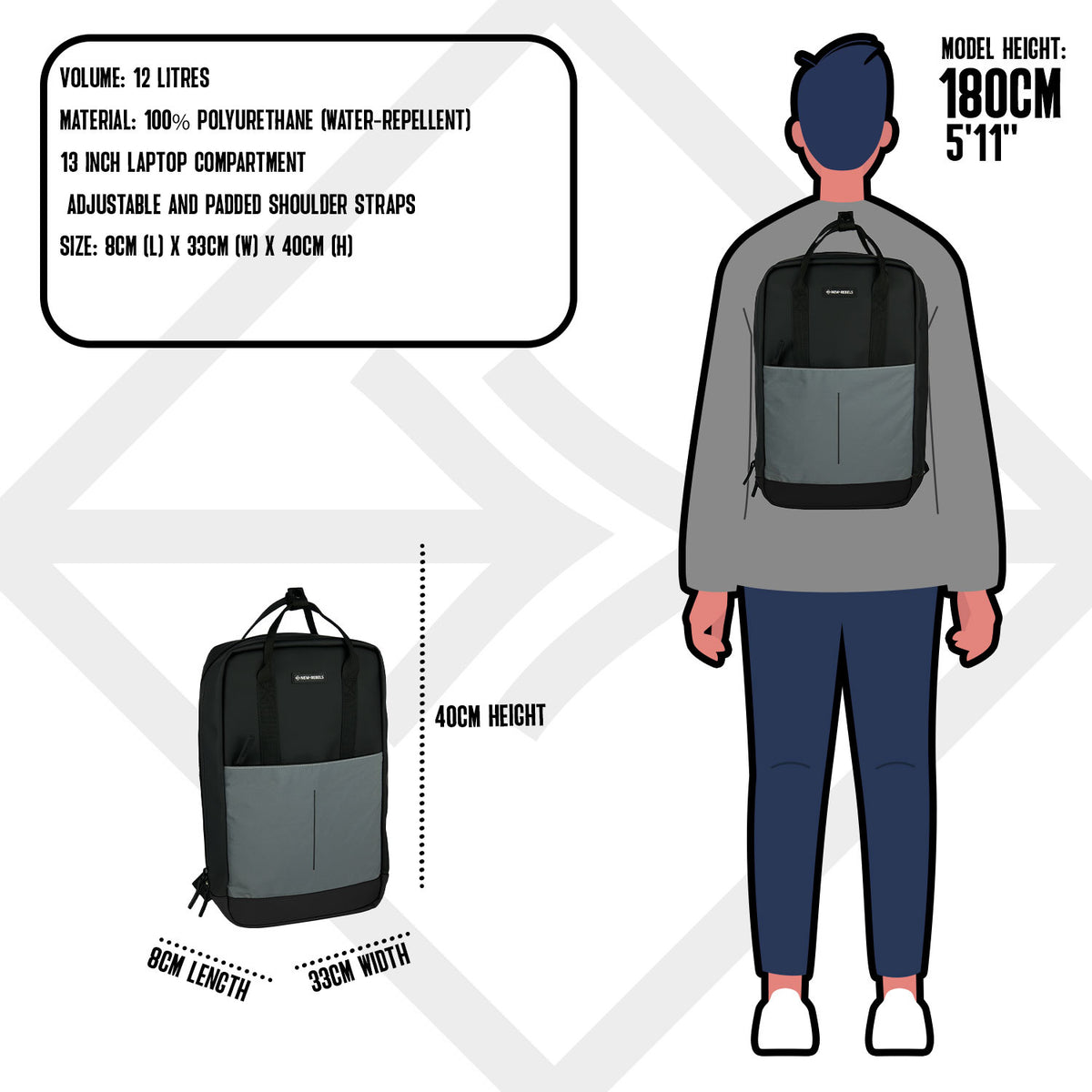 New Rebels Bowie Cape Coral 14L Backpack Reflective Water Repellent Laptop 13"