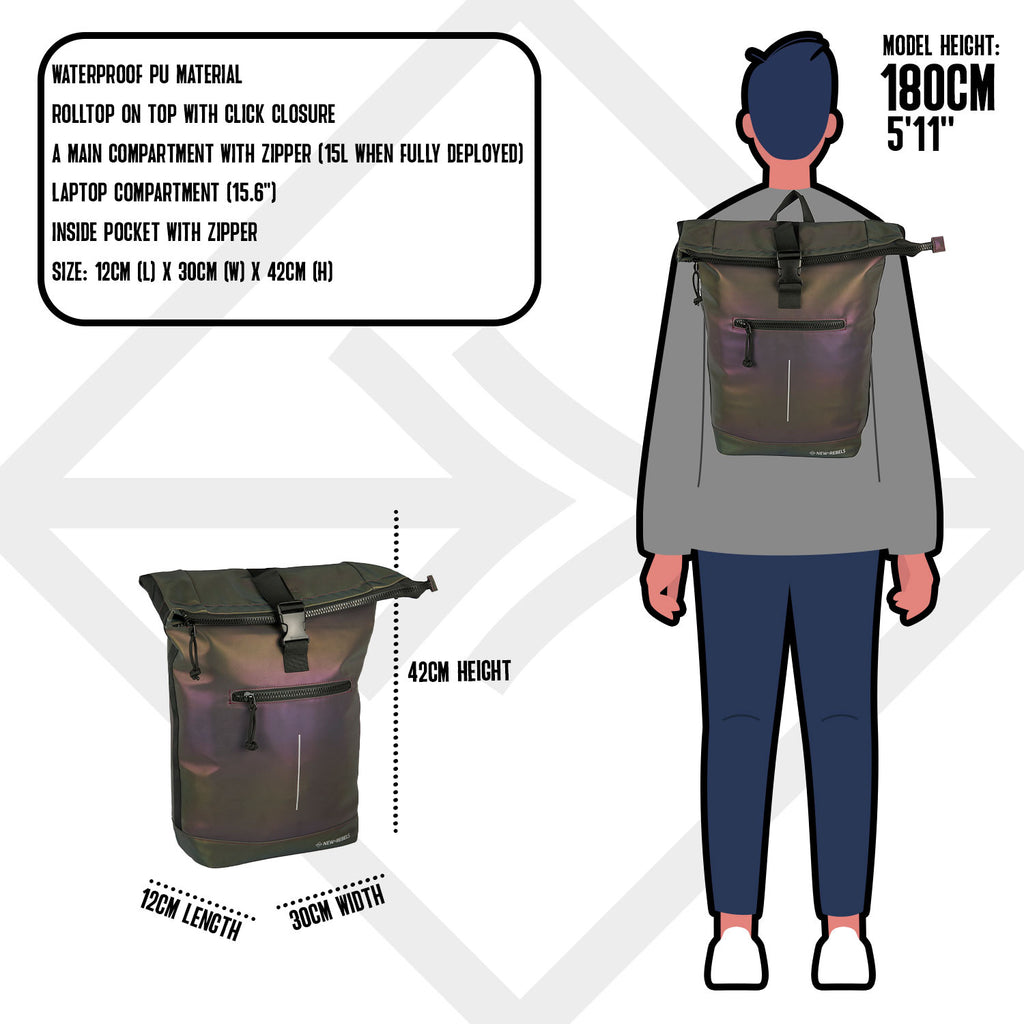 Reflect New York  21L Rolltop Rucksack Wasserabweisend Laptop 15.6"