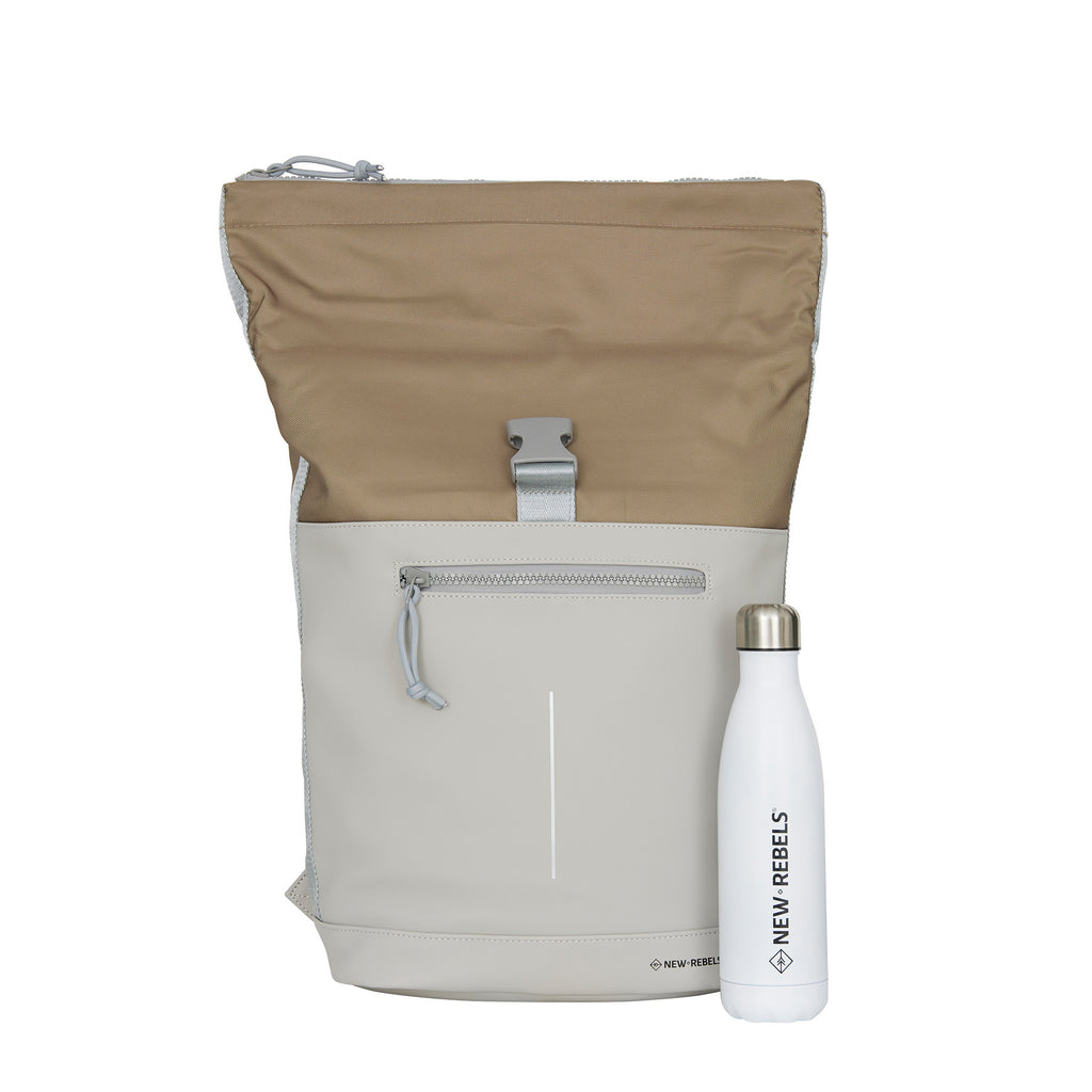 Mart New York Ferron PU Nylon Waterafstotende Rolltop Rugzak 15.6 inch Laptop Rugtas Schooltas en Werktas 17-21L