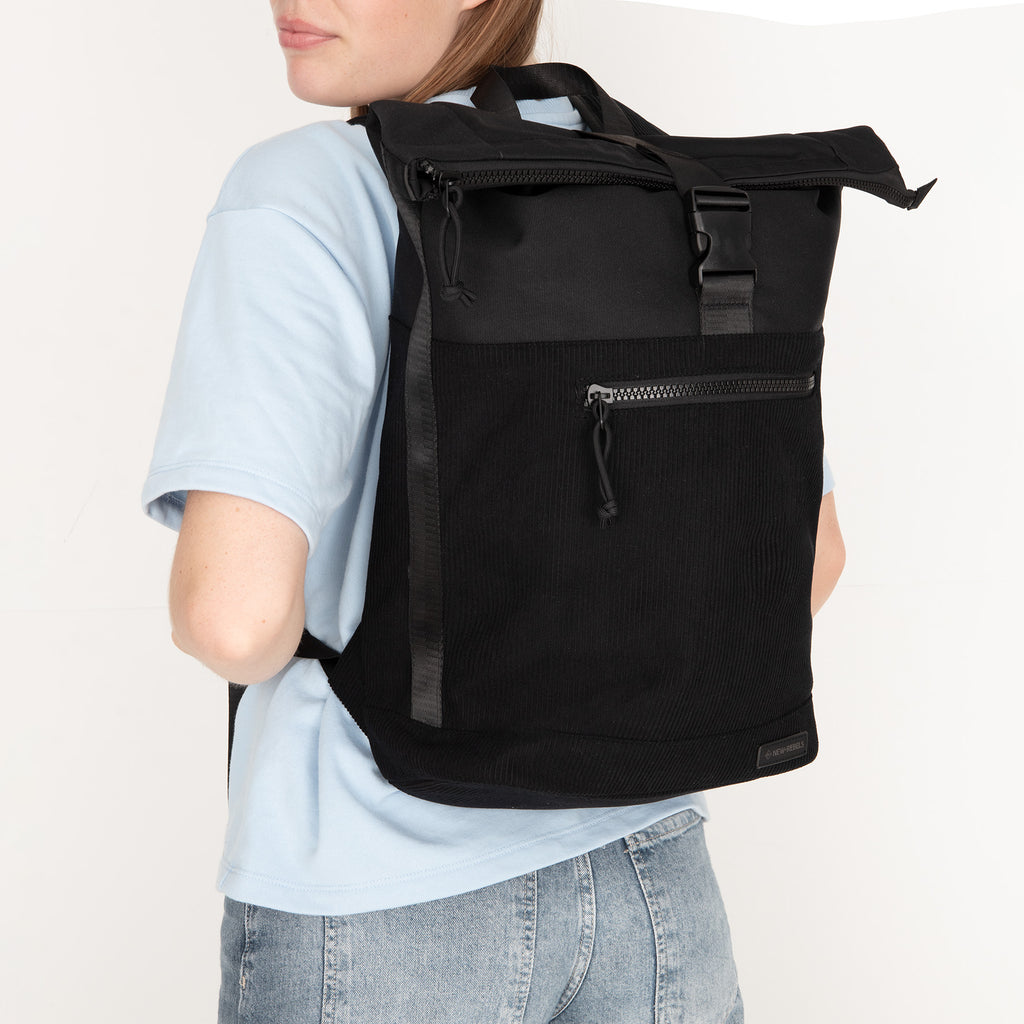 Ribbi New York Ribstof 900D Polyester Rolltop Rugzak 15.6 inch Laptop Rugtas Schooltas en Werktas 17-21L
