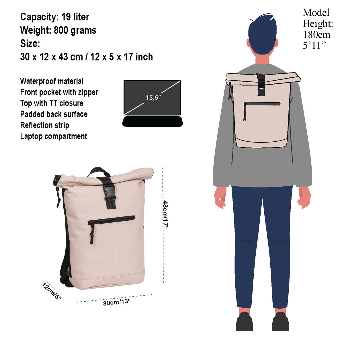 Mart - New York Rolltop Backpack 21L