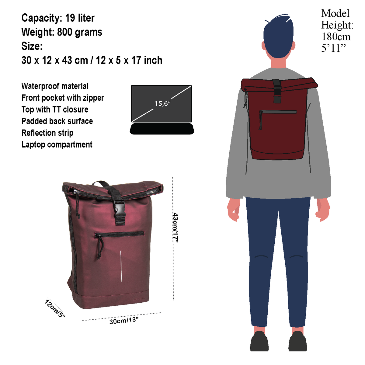 Mart - New York Rolltop Backpack 21L