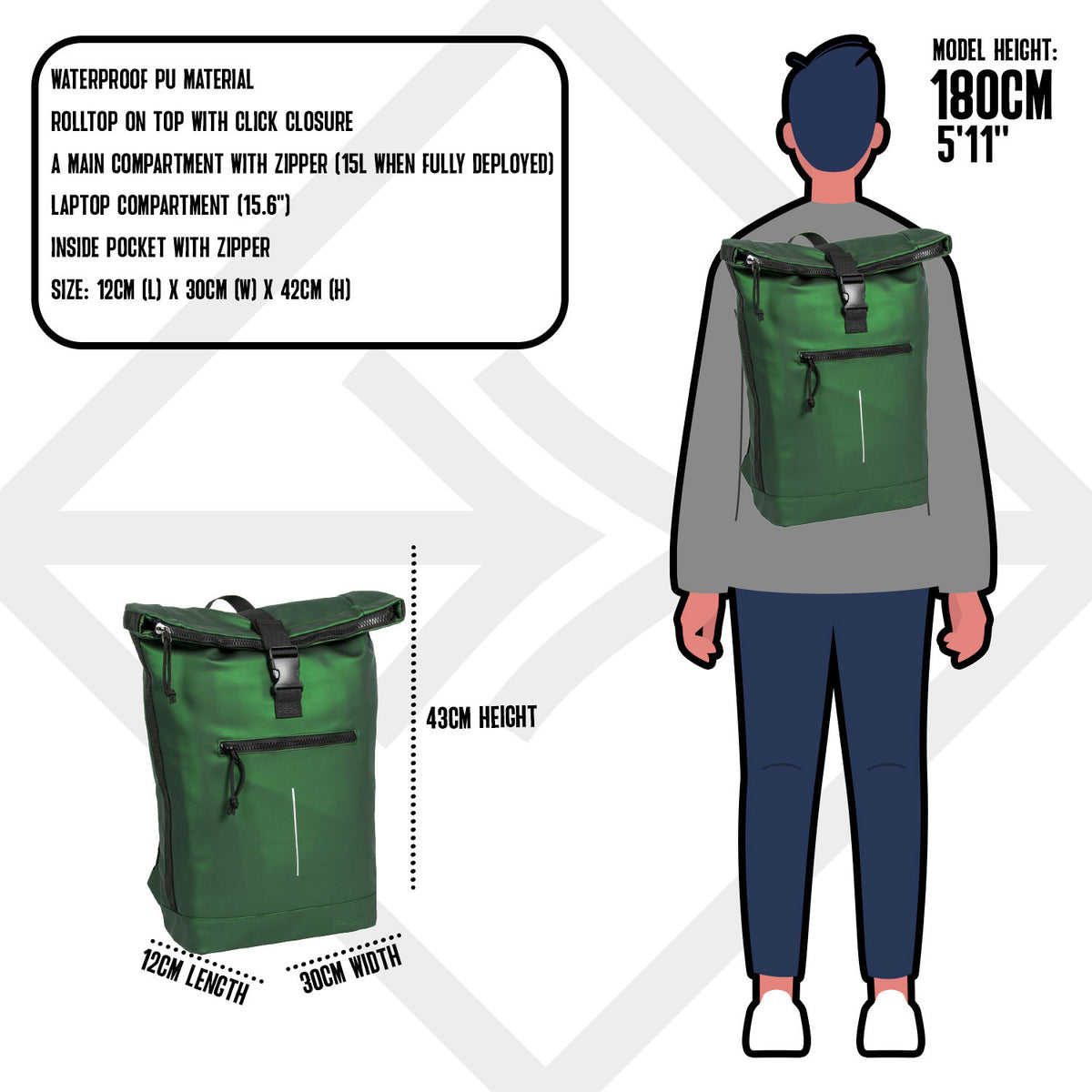 Mart - New York Rolltop Backpack 21L