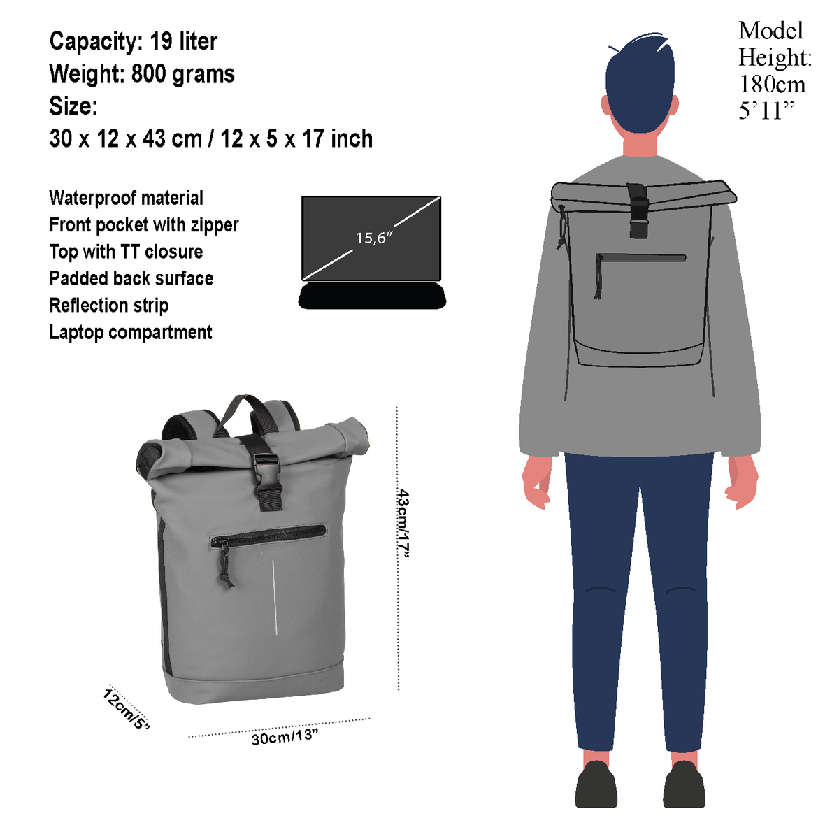 Mart - New York Rolltop Backpack 21L