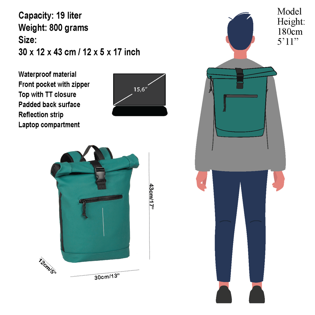 Mart - New York Rolltop Backpack 21L